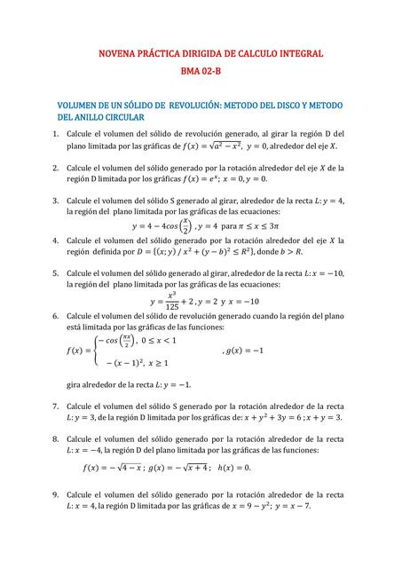 Novena práctica dirigida de cálculo integral