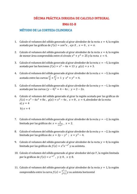 Décima práctica dirigida de cálculo integral