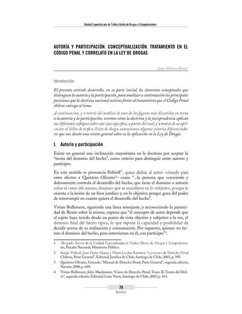 Autoría y Participación. Conceptualización. Tratamiento en el Código Penal y Correlato en la Ley de Drogas 