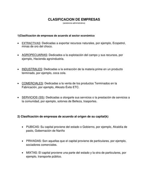 Clasificación de empresas