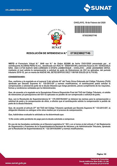 SOLICITUD DE COMPENSACION SUNAT RECHAZADA