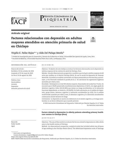 Factores relacionados con depresion en adultos mayores