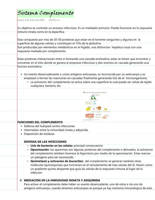 Sistema de complemento | ERIKA DANIELA MUÑOZ MARTINEZ | uDocz