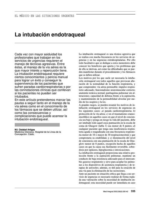 La intubación endotraqueal 