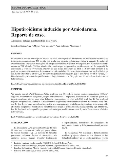 Hipotiroidismo inducido por Amiodarona