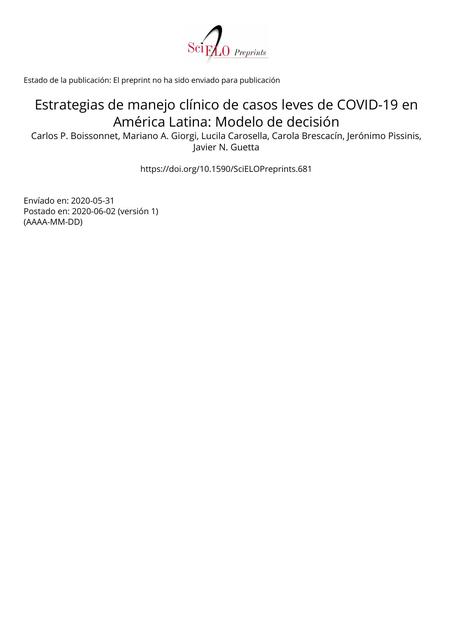 Estrategias de Manejo Clínico de Casos Leves de COVID-19 en América Latina: Modelo de Decisión