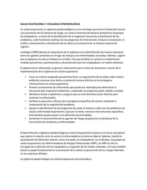 SALUD OCUPACIONAL Y VIGILANCIA EPIDEMIOLÓGICA