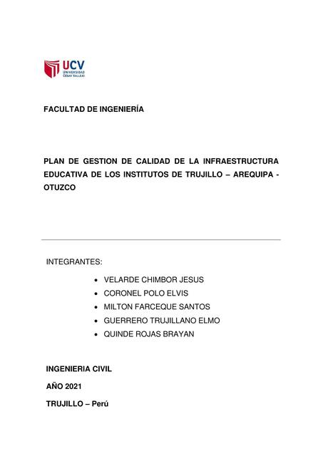 Plan de Gestión de Calidad de la Infraestructura 