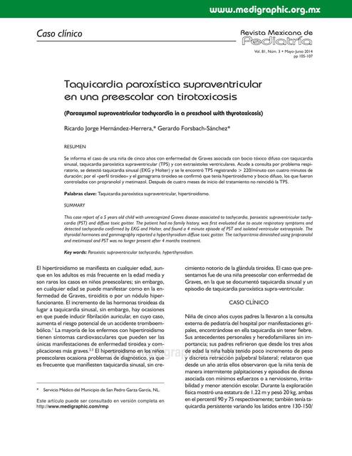 Taquicardia paroxística supraventricular en una preescolar con tirotoxicosis