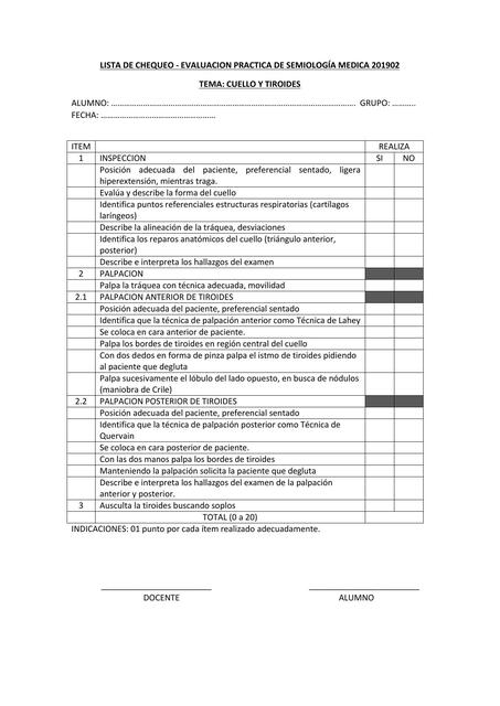 Lista de cotejo cuello y tiroides