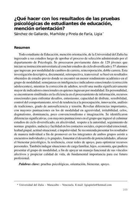 ¿Qué hacer con los resultados de las pruebas psicológicas de estudiantes de educación, mención orientación?