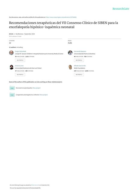 Recomendaciones terapéuticas del VII ConsensoClínico de SIBEN para la encefalopatíahipóxico-isquémica neonatal