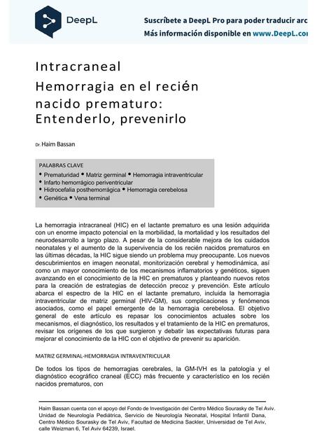 Intracraneal Hemorragia en el Recién Nacido Prematuro: Entenderlo, Prevenirlo