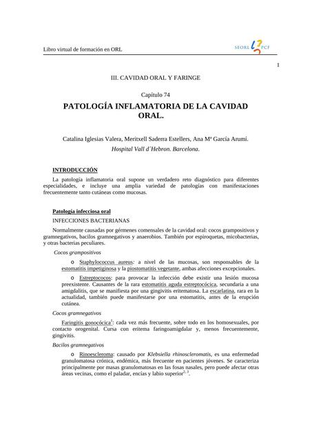 Pátologia inflamatoria de la cavidad oral