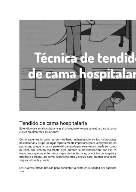 Tendido de cama enfermería