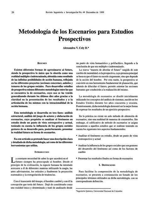 Metodología de los Escenarios para Estudios Prospectivos