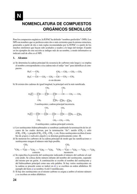 Nomenclatura de compuestos orgánicos sencillos