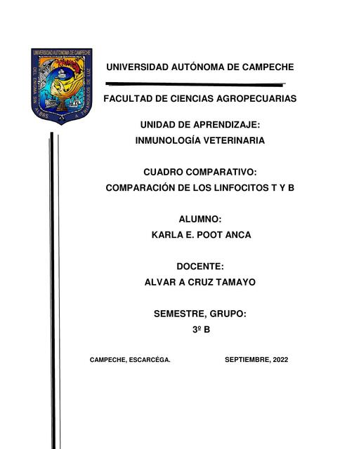 Cuadro comparativo de los linfocitos T y B