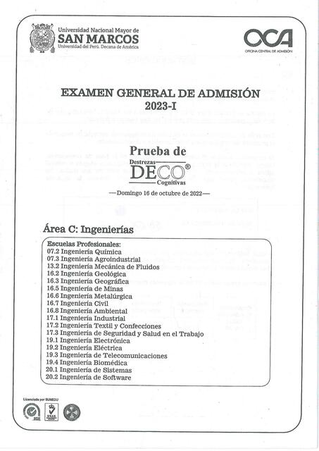 Examen de Admisión I ÁREA C