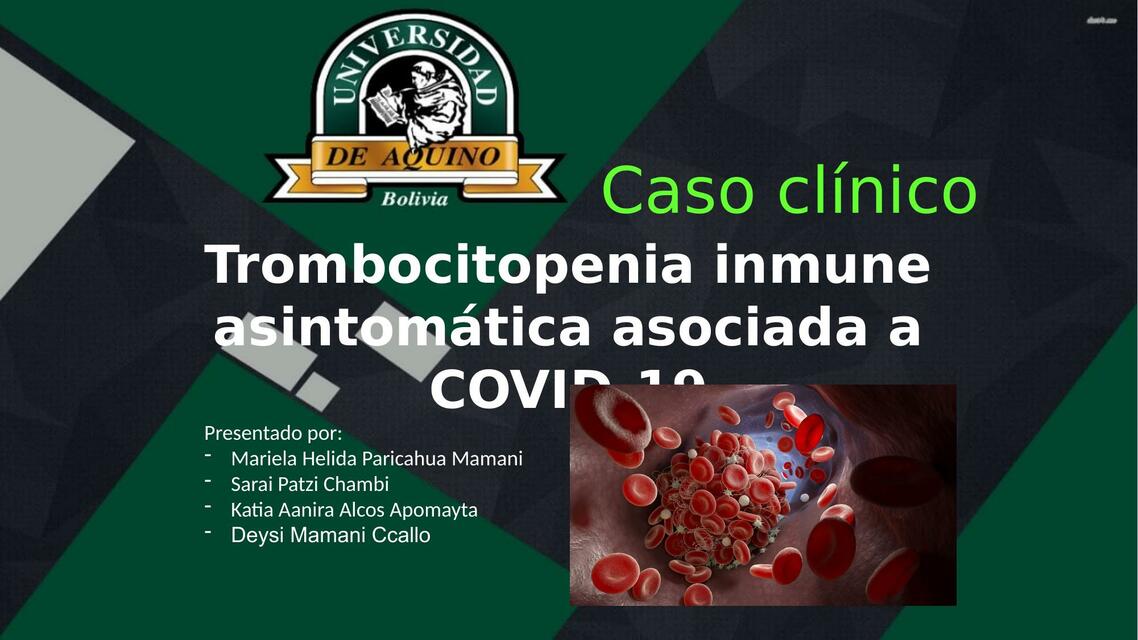 Trombocitopenia Inmune Asintomática Asociada a Covid-19  