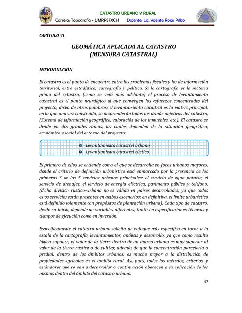 Geomática Aplicado al Catastro Urbano 