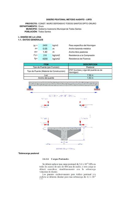 Diseño peatonal metodo AASHTO-LRFD