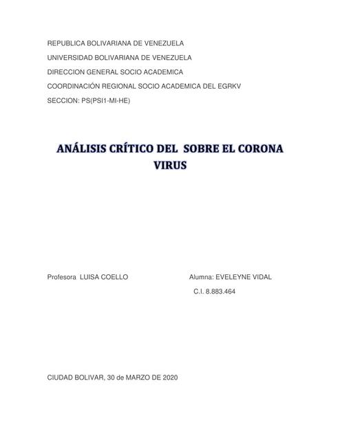 Análisis critico del corona virus