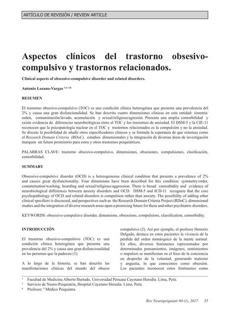 Aspectos clínicos del trastorno obsesivo-compulsivo y trastornos relacionados