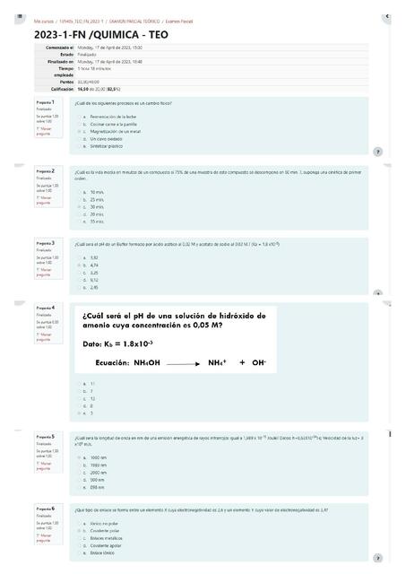 Banco para examen parcial Química 
