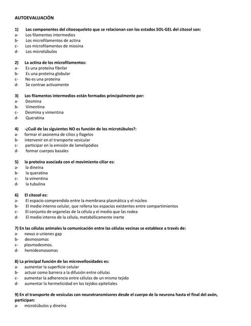 Autoevaluación - Biología Molecular y Celular 