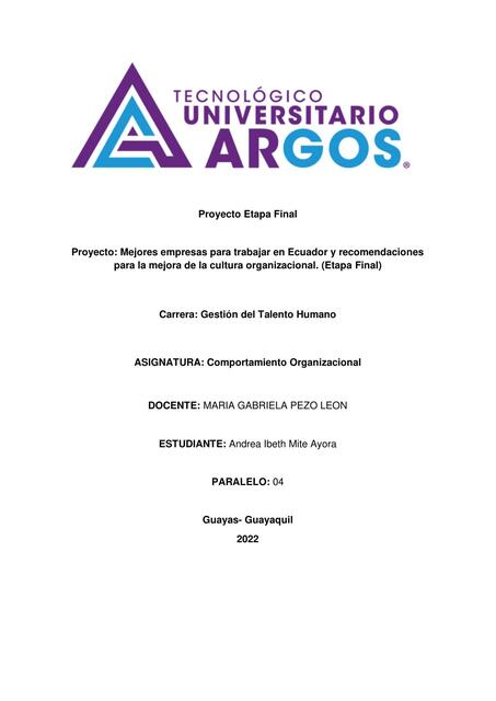 Proyecto COMUNICACION ORGANIZACIONLA Entregafinal ARGOS