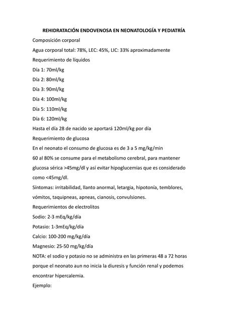 REHIDRATACIÓN ENDOVENOSA EN NEONATOLOGÍA Y PEDIATR