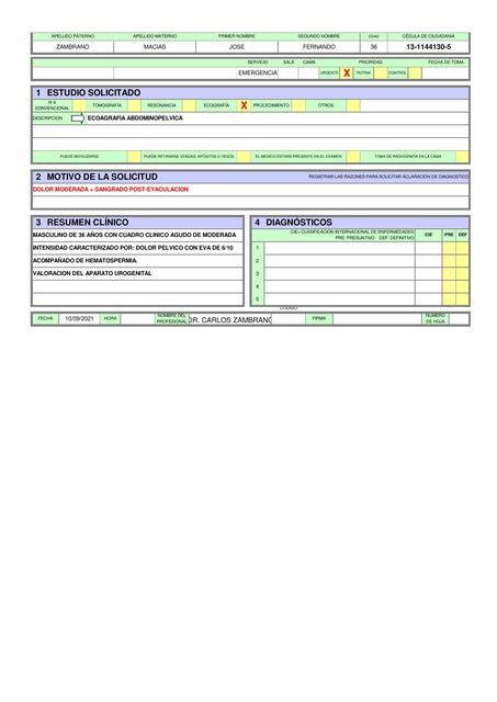 Form 012 IMAGENOLOGIA