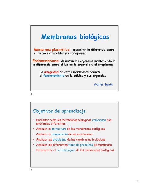 Membrana biológica, composición, estructura y función