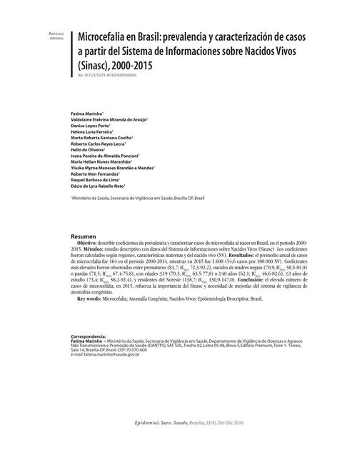 Microcefalia en Brasil prevalencia y caracterización de casos a partir del Sistema de Informaciones sobre Nacidos Vivos