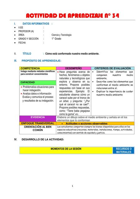 Sesión Cómo está conformado nuestro medio ambiente