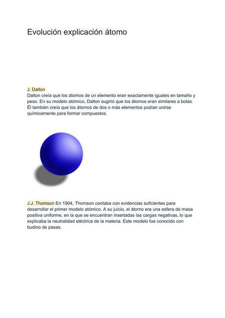 Evolución explicación átomo