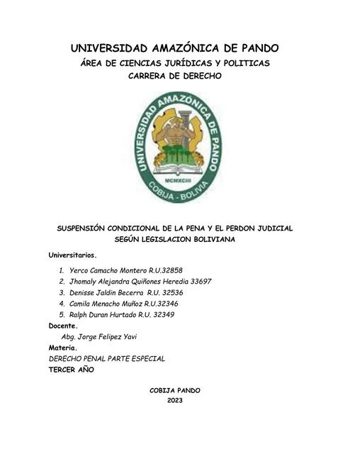 Suspensión Condicional de la Pena y el Perdón Judicial según Legislación Boliviana 