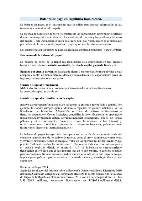 Balanza de pago en republica dominicana   