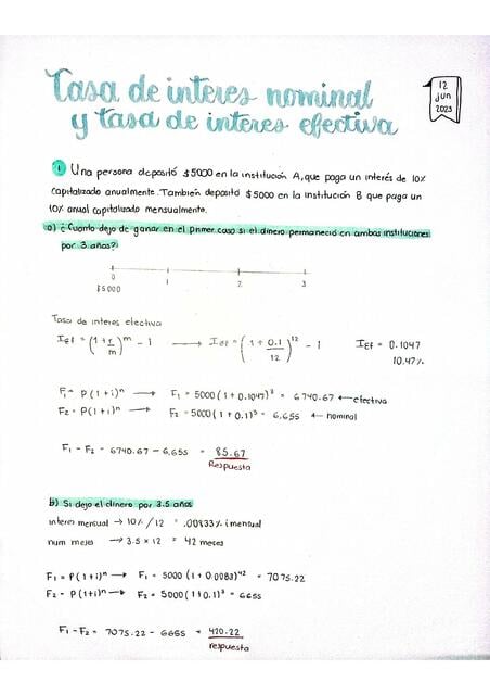 Ejercicios Tasa Nominal y Tasa Efectiva | Ferstudiess | uDocz