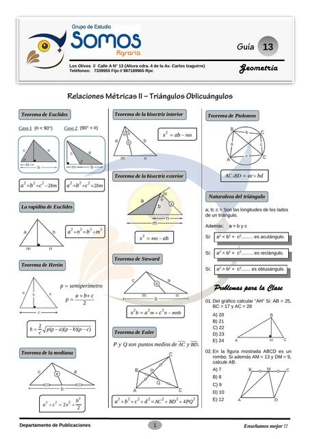 Relaciones Métricas Ii Triángulos Oblicuángulos Renzo Cuzco Udocz