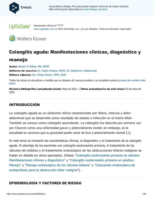 Colangitis Aguda: Manifestaciones Clínicas, Diagnóstico y Manejo 