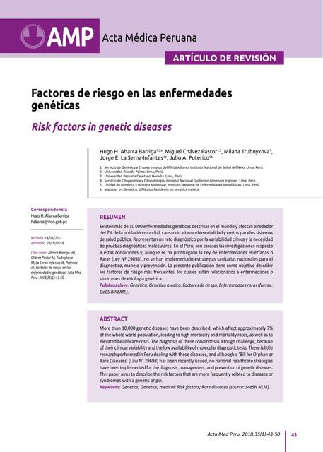 FACTORES DE RIESGO EN LAS ENFERMEDADES GENETICAS