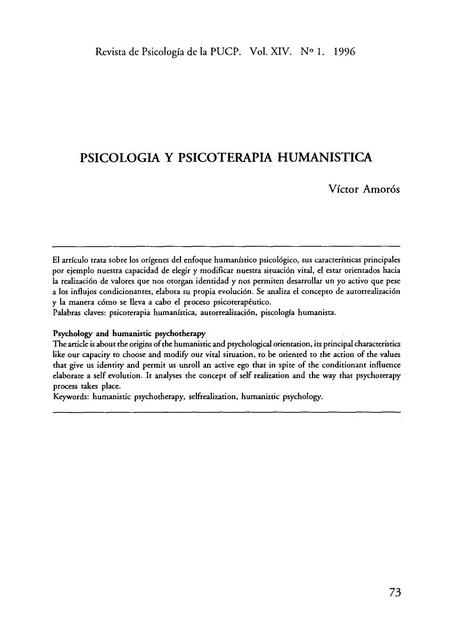 Psicologia Y Psicoterapia Humanistica