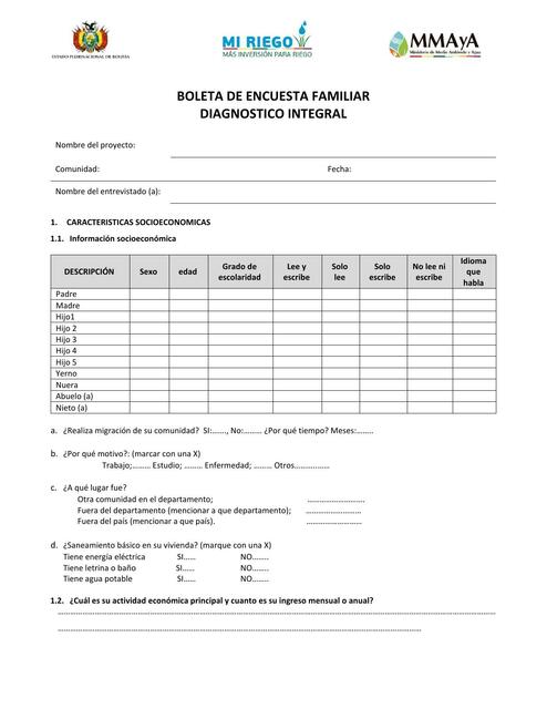 Boleta de Encuesta Familiar- Diagnóstico Integral 