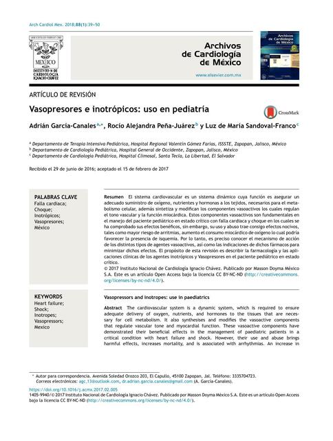 Vasopresores e Inotrópicos en Pediatría