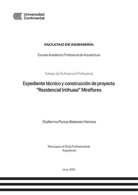 Expediente técnico y construcción de proyecto “Residencial Intihuasi” Miraflores