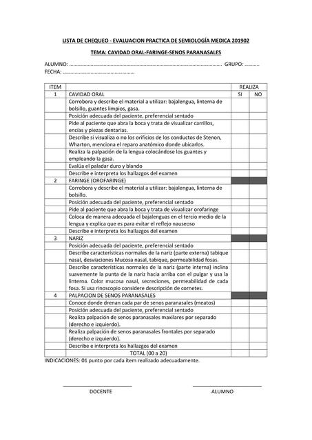 Lista de cotejo cavidad oral 