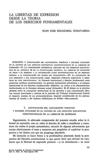 La Libertad De Expresión Desde La Teoría De Los Derechos humanos 