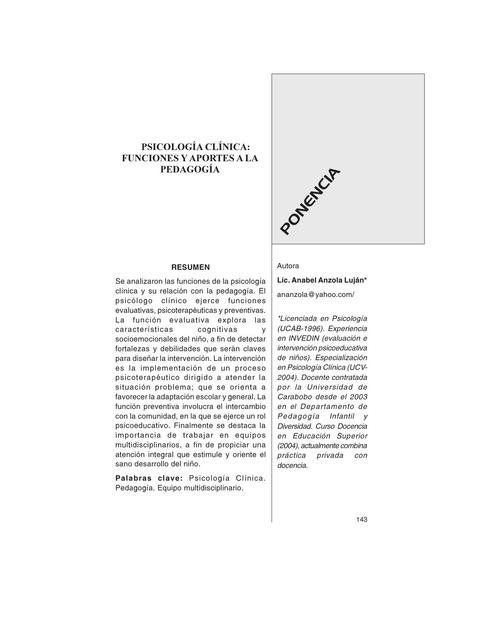 Psicología Clínica Funciones y Aportes a la Pedagogía 